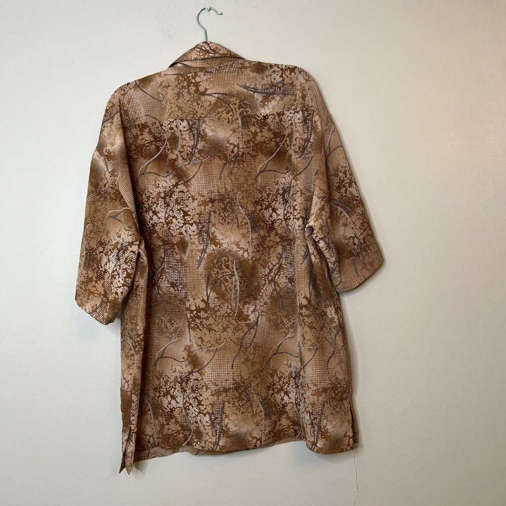Mench Platinum Mens Short Sleeve Button Up Shirt Sz XXL Tan Brown Abstract - Picture 2 of 6
